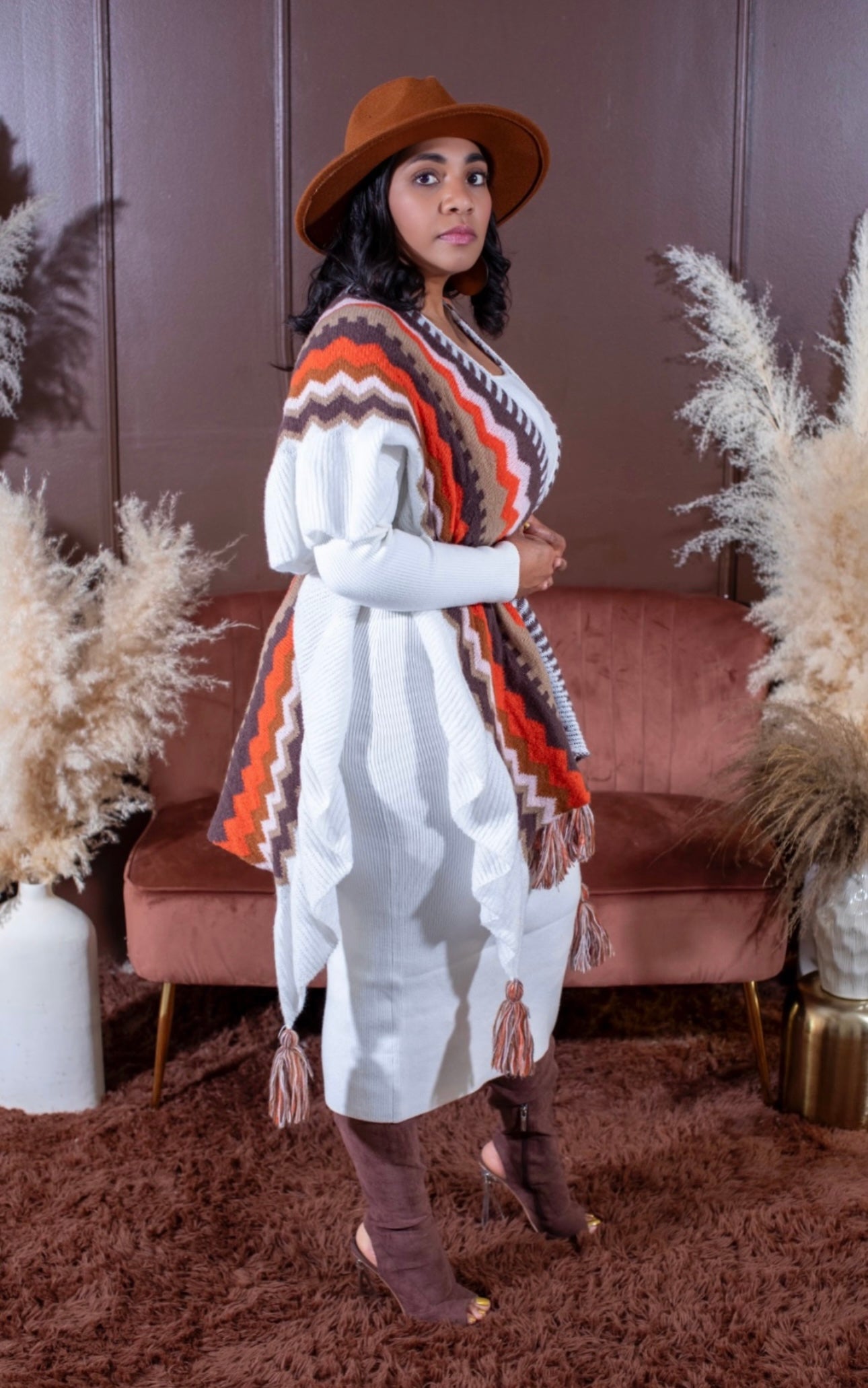 AZTEC CAPE PONCHO-Orange