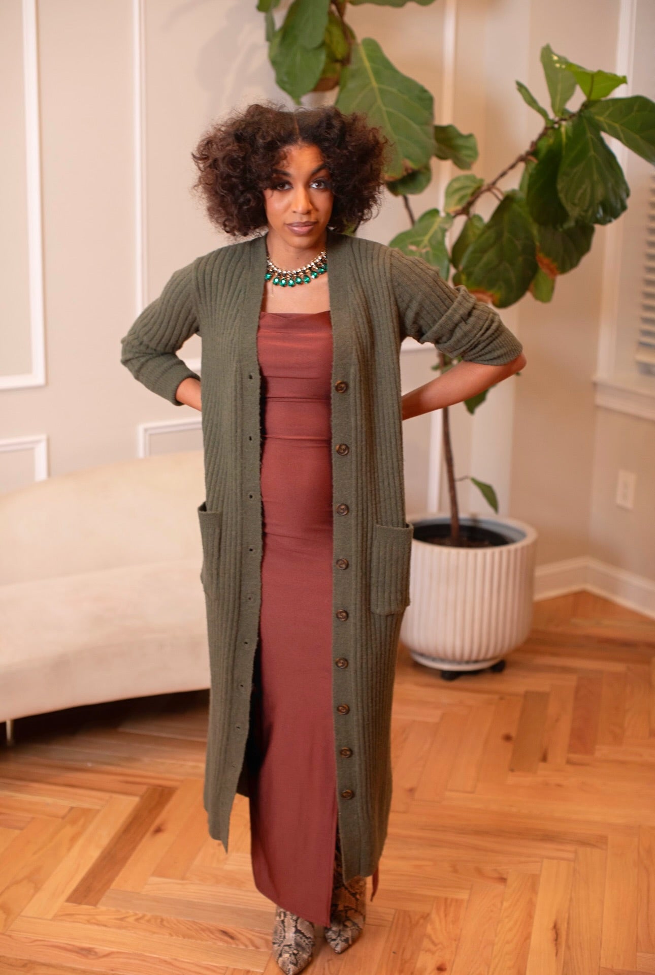 SWEATER MAXI DRESS-Olive