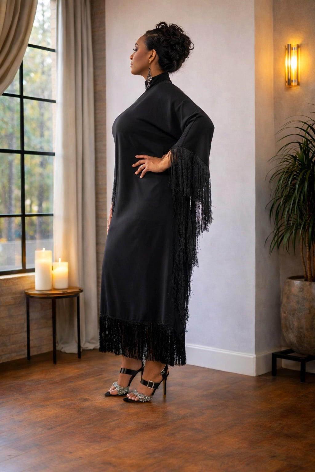 LUXE FRINGE KAFTAN-Black
