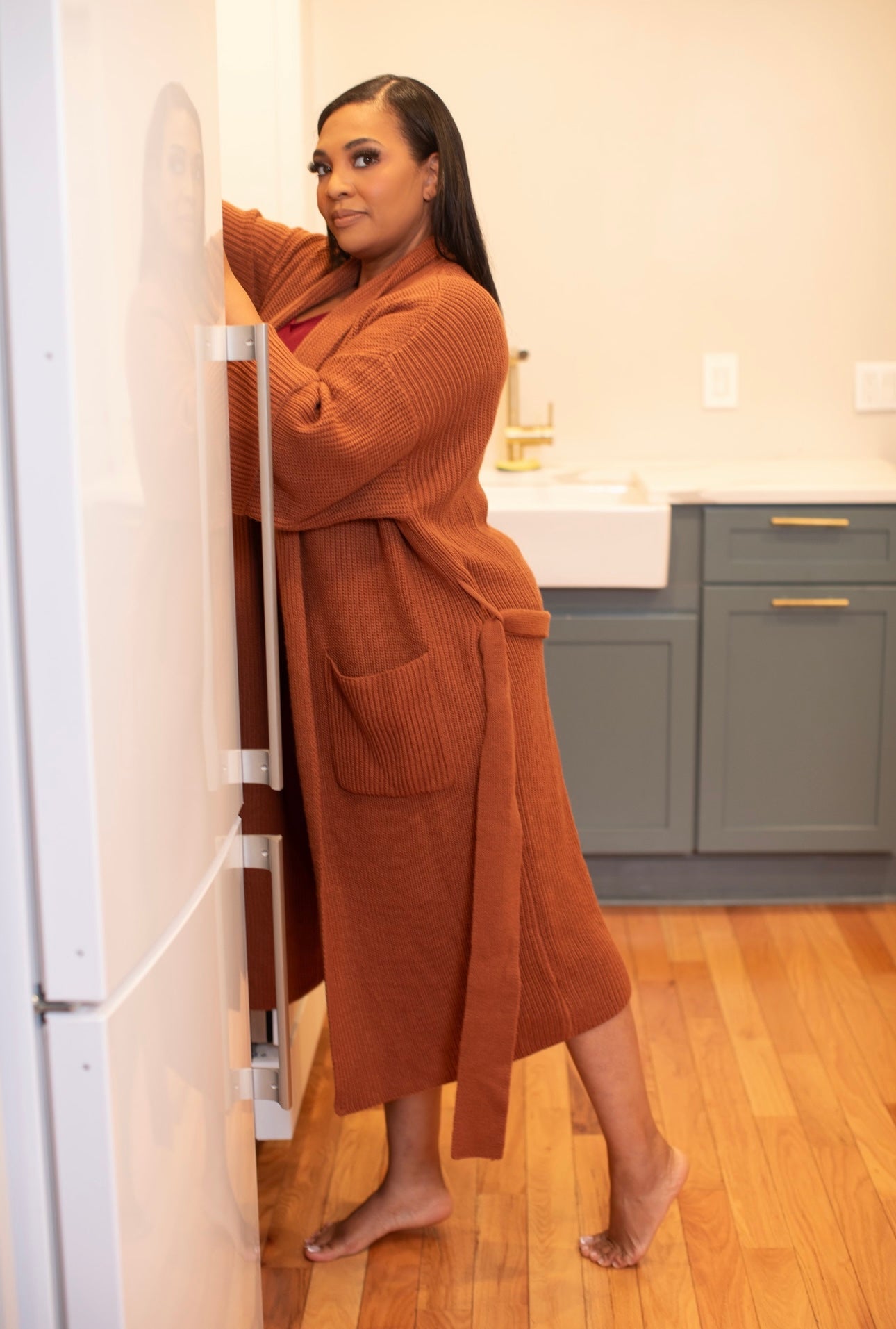 COZY WRAP CARDIGAN-Brick