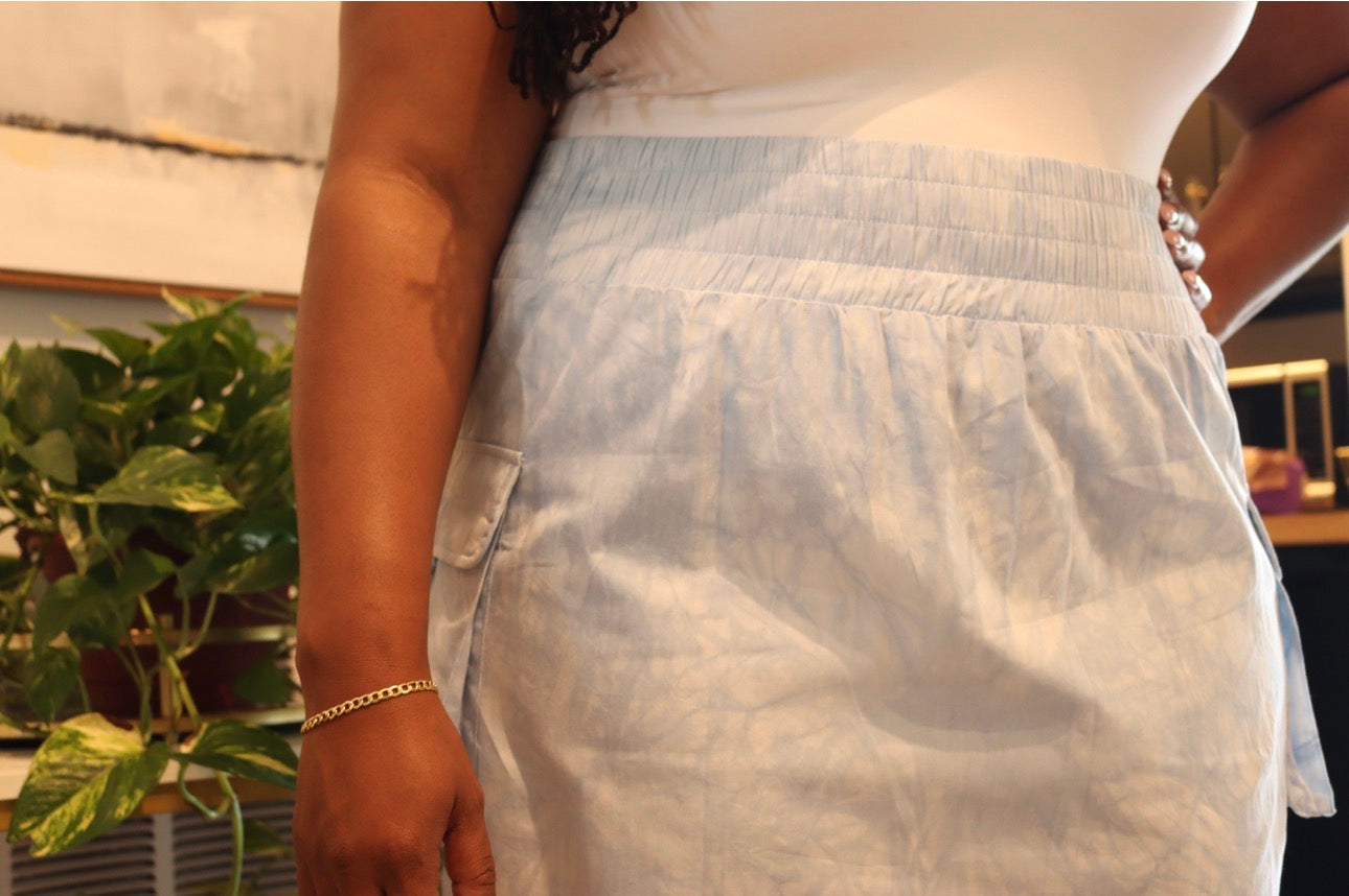 RUCHED CHIC MAXI SKIRT-Blue