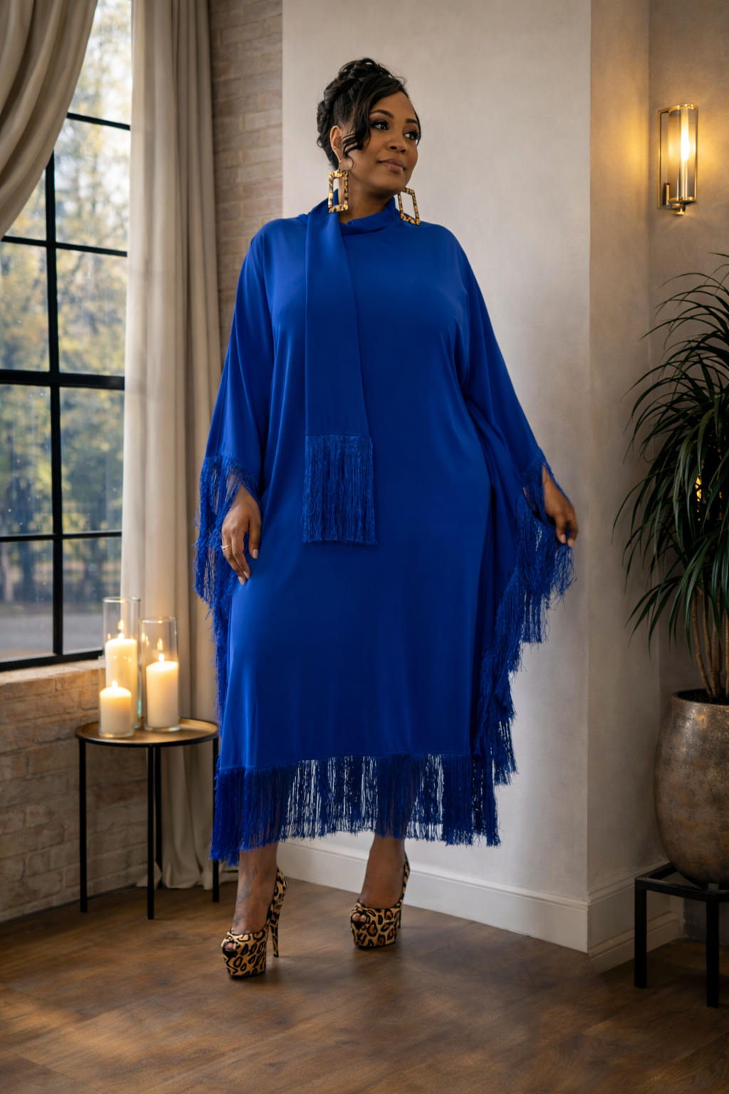 LUXE FRINGE KAFTAN-Royal Blue
