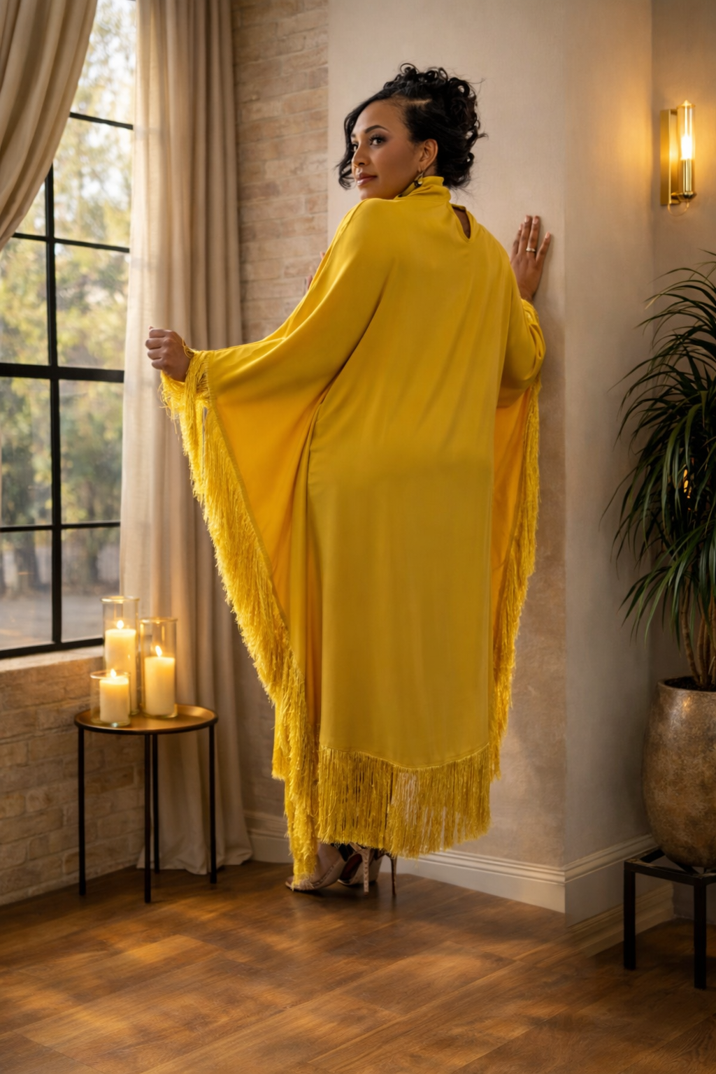 LUXE FRINGE KAFTAN-Marigold