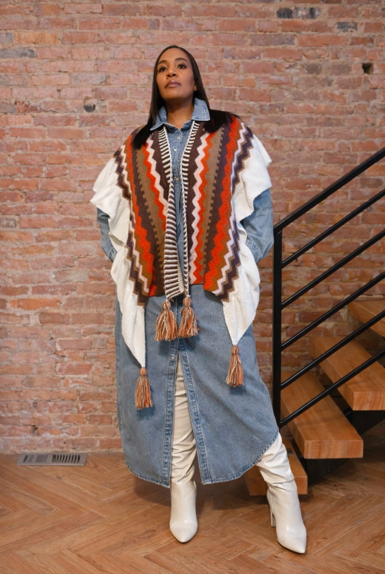AZTEC CAPE PONCHO-Orange
