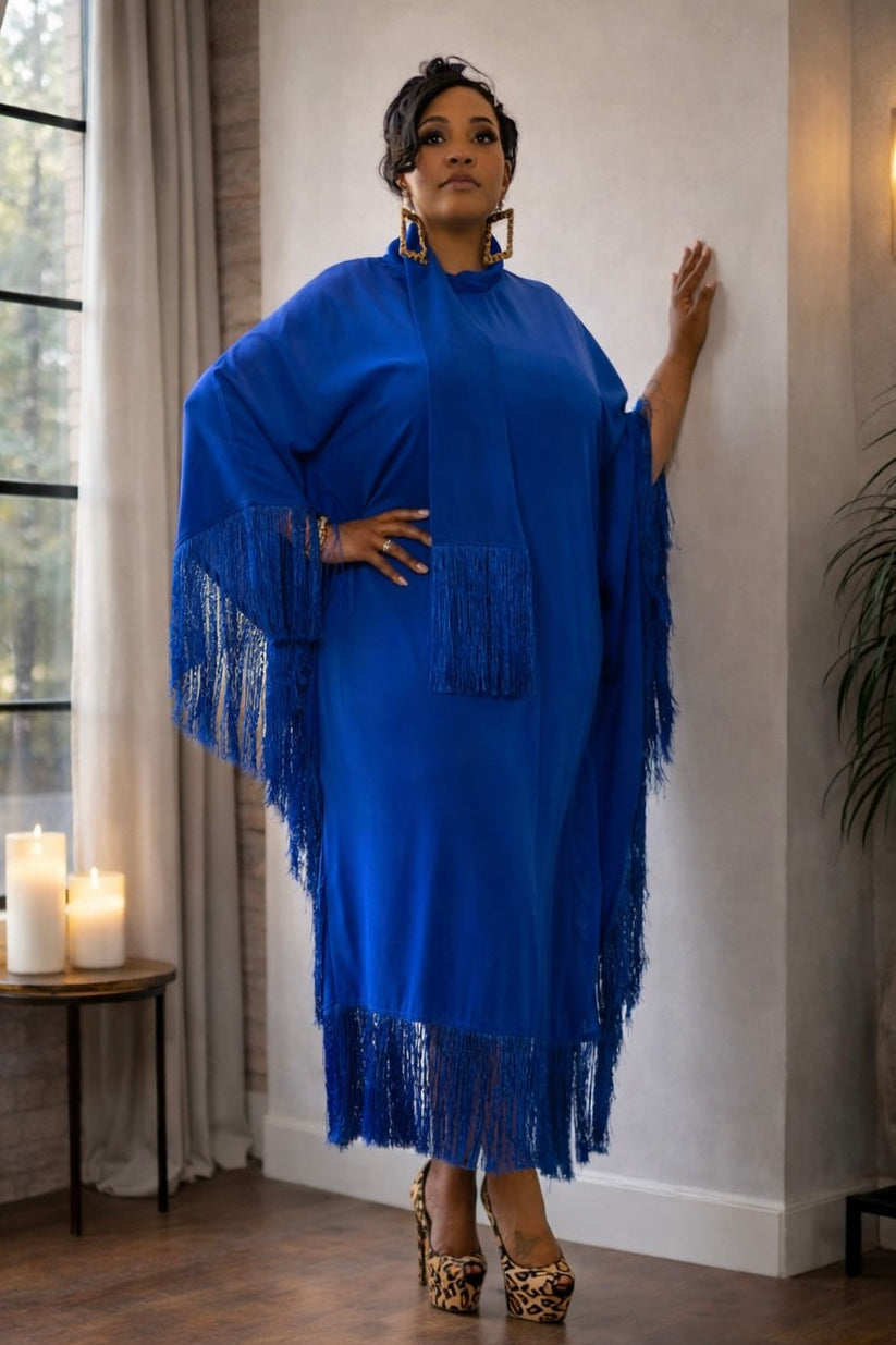 LUXE FRINGE KAFTAN-Royal Blue