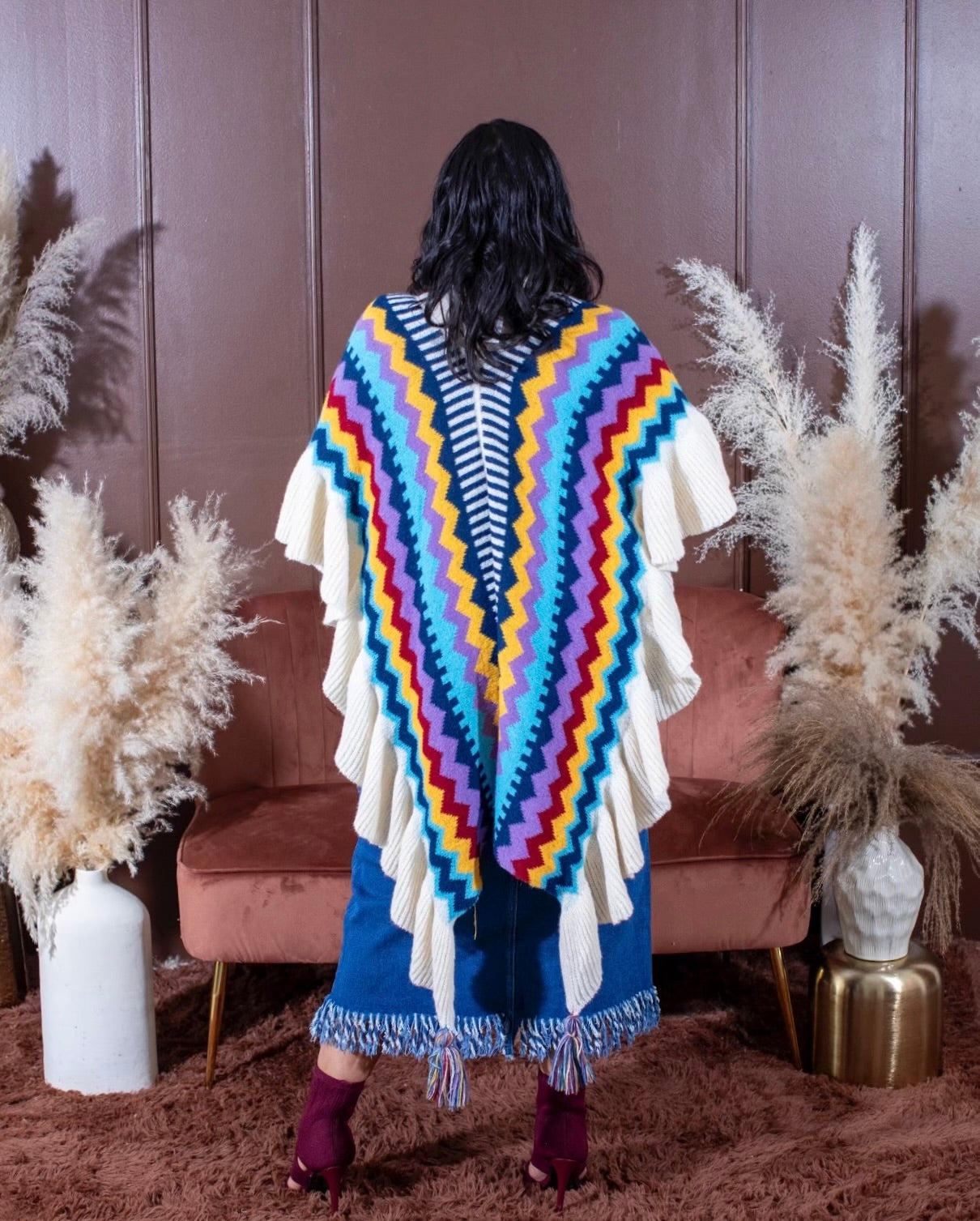 AZTEC CAPE PONCHO-Blue