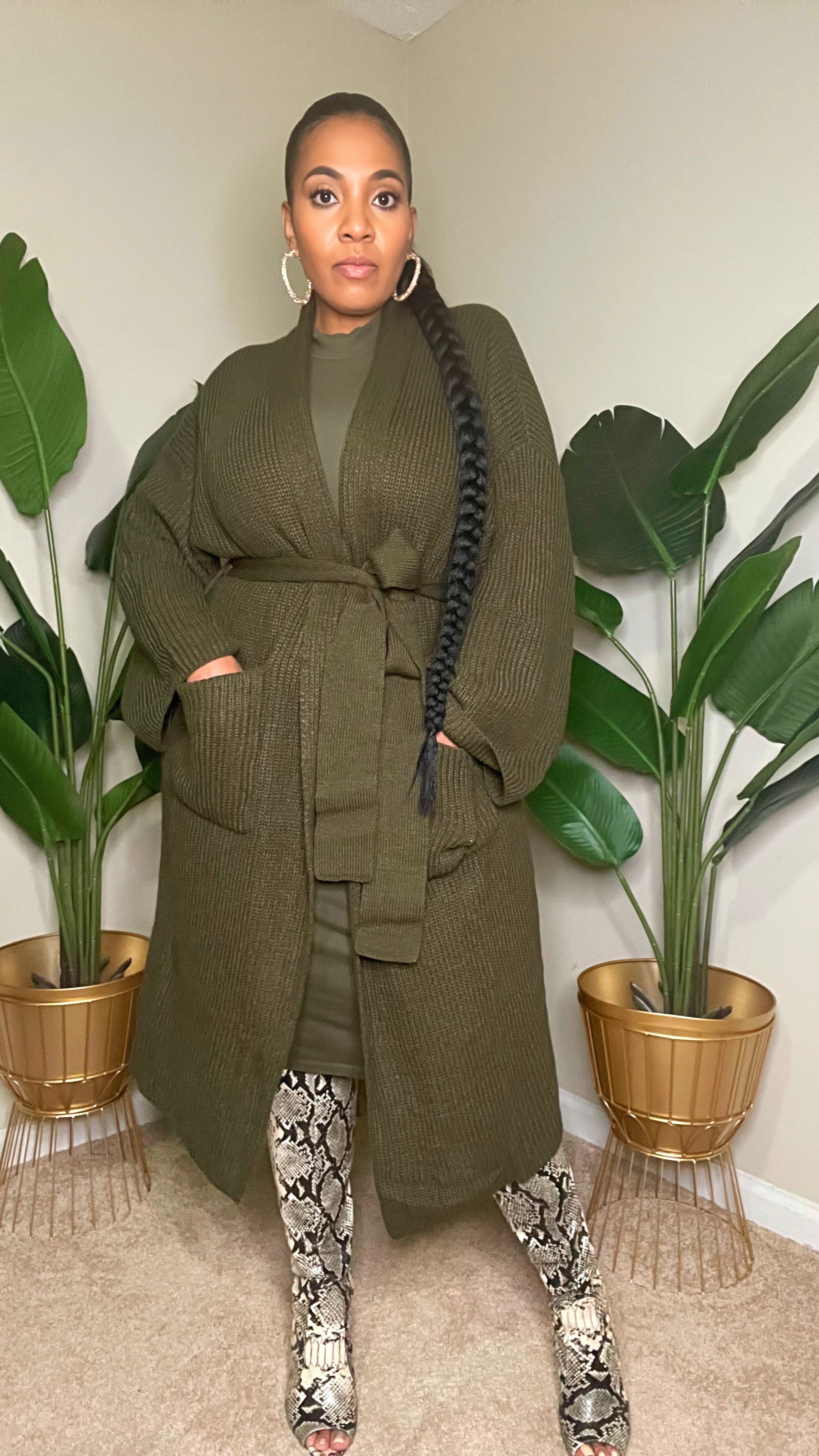 OVERSIZED SWEATER CARDIGAN-Olive - Modest Vybez Boutique