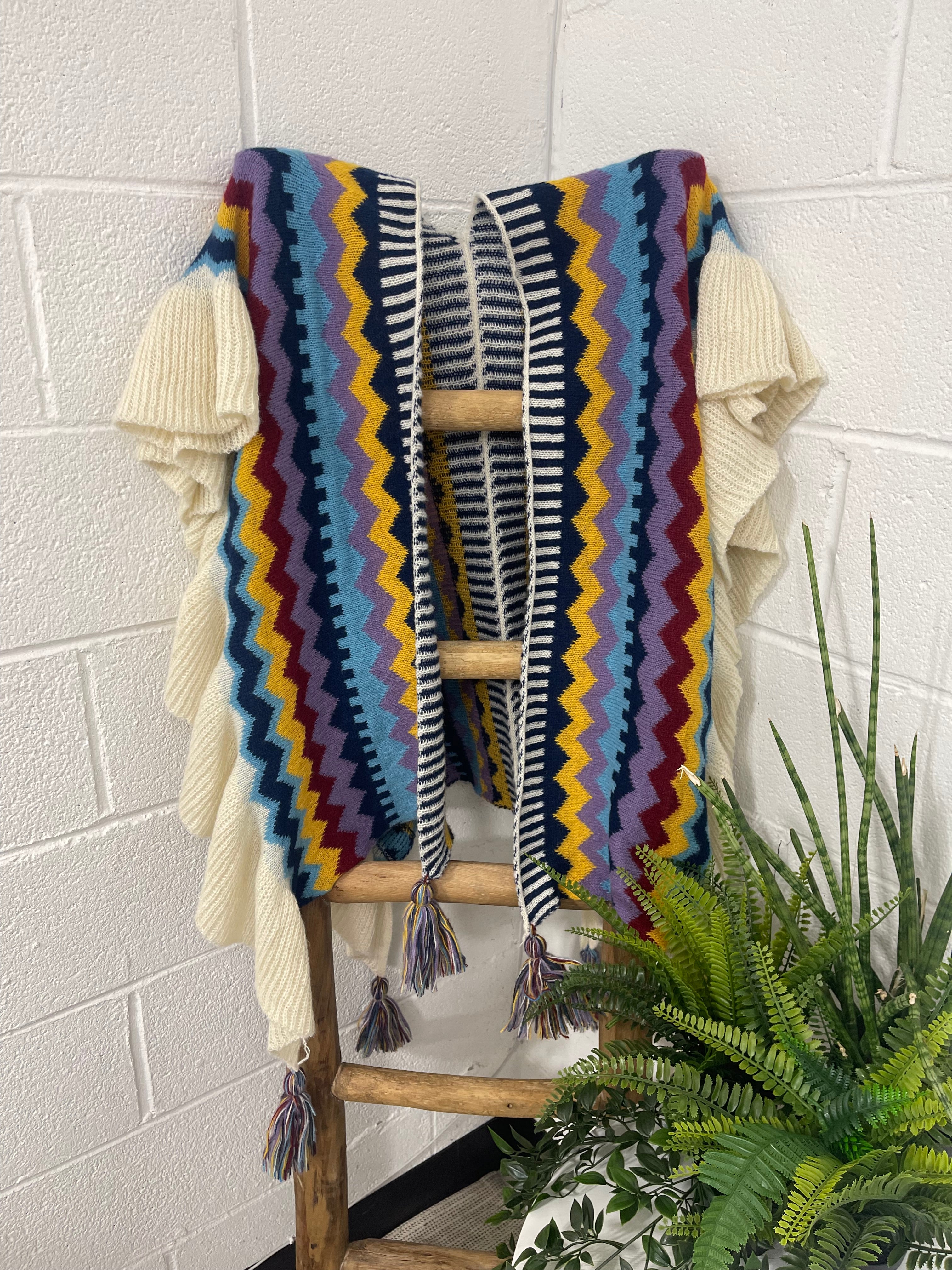 AZTEC CAPE PONCHO-Blue