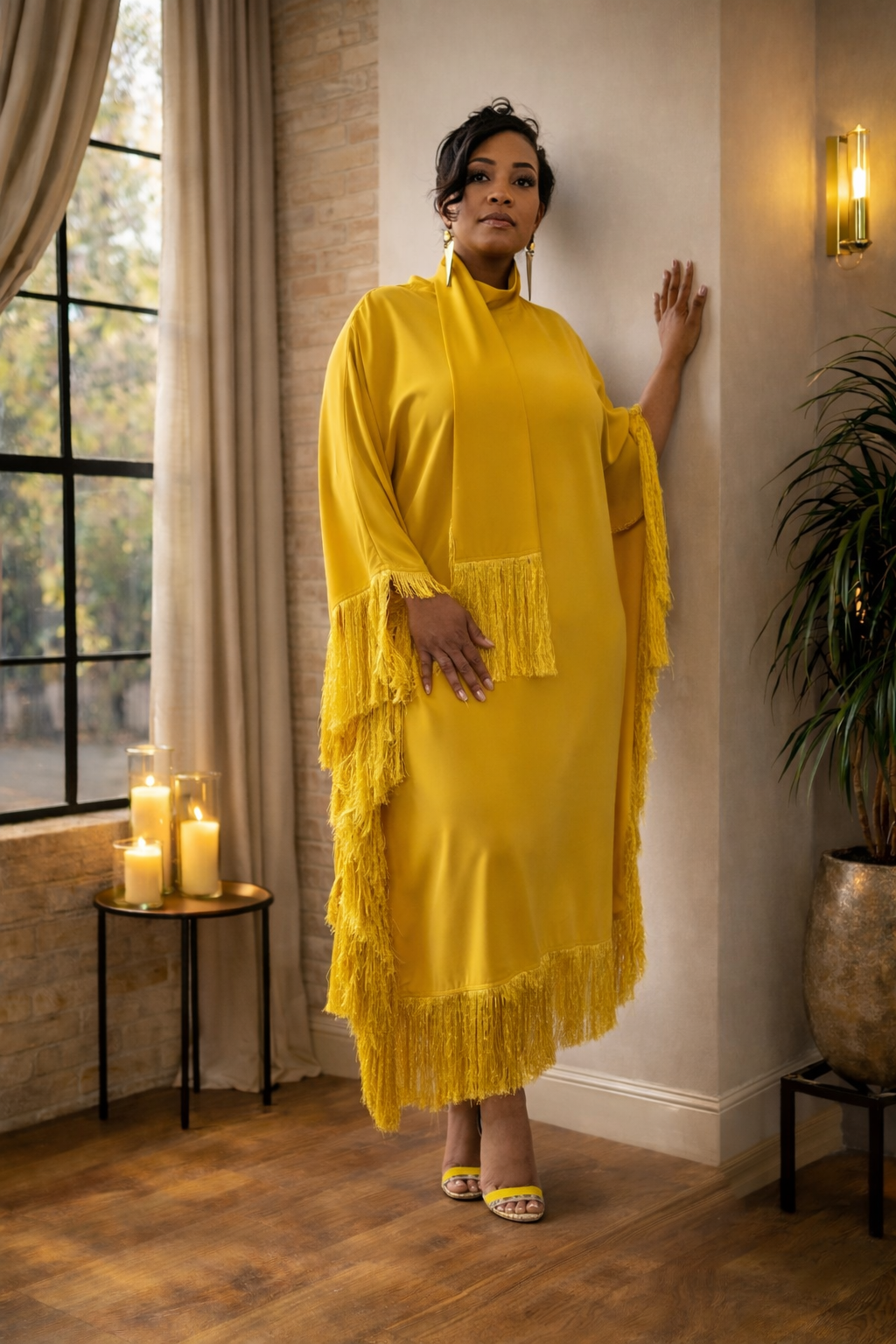 LUXE FRINGE KAFTAN-Marigold