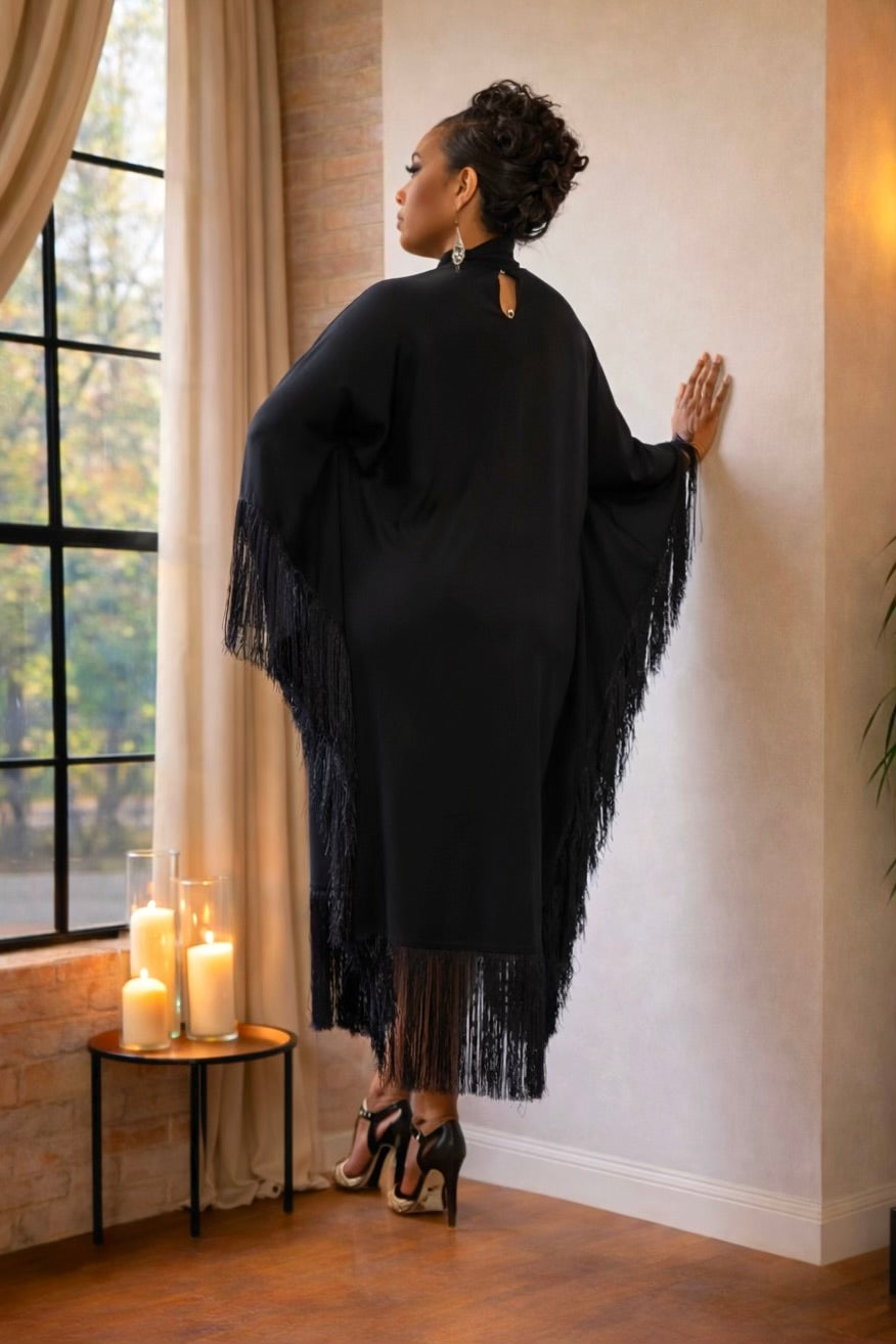 LUXE FRINGE KAFTAN-Black