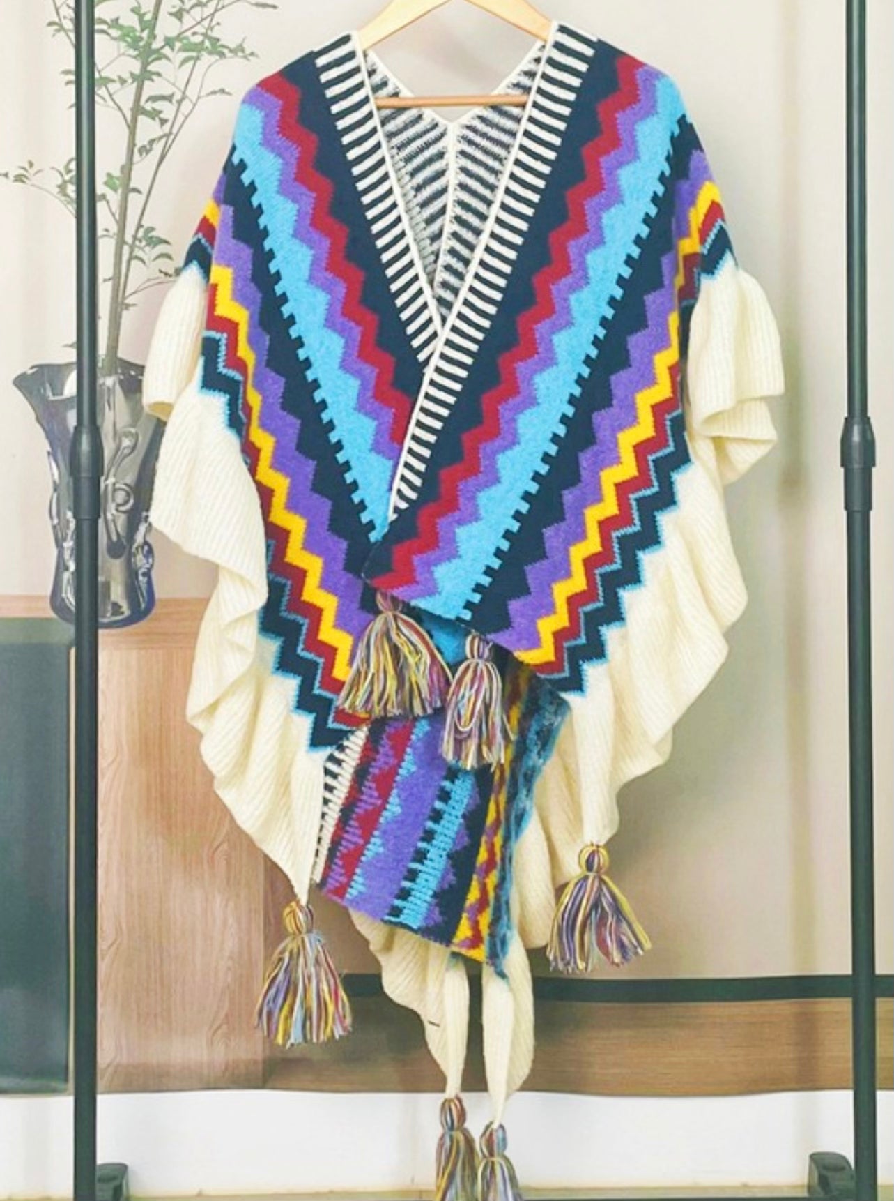 AZTEC TASSELED PONCHO-3 Color Options - Modest Vybez Boutique