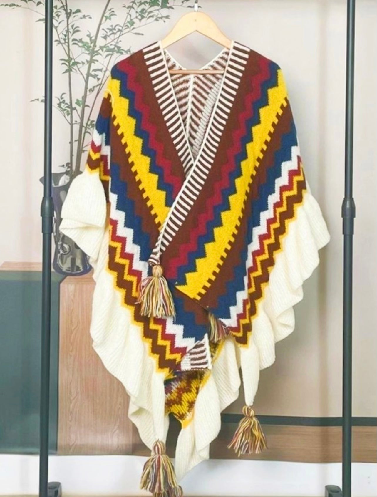 AZTEC TASSELED PONCHO-3 Color Options - Modest Vybez Boutique