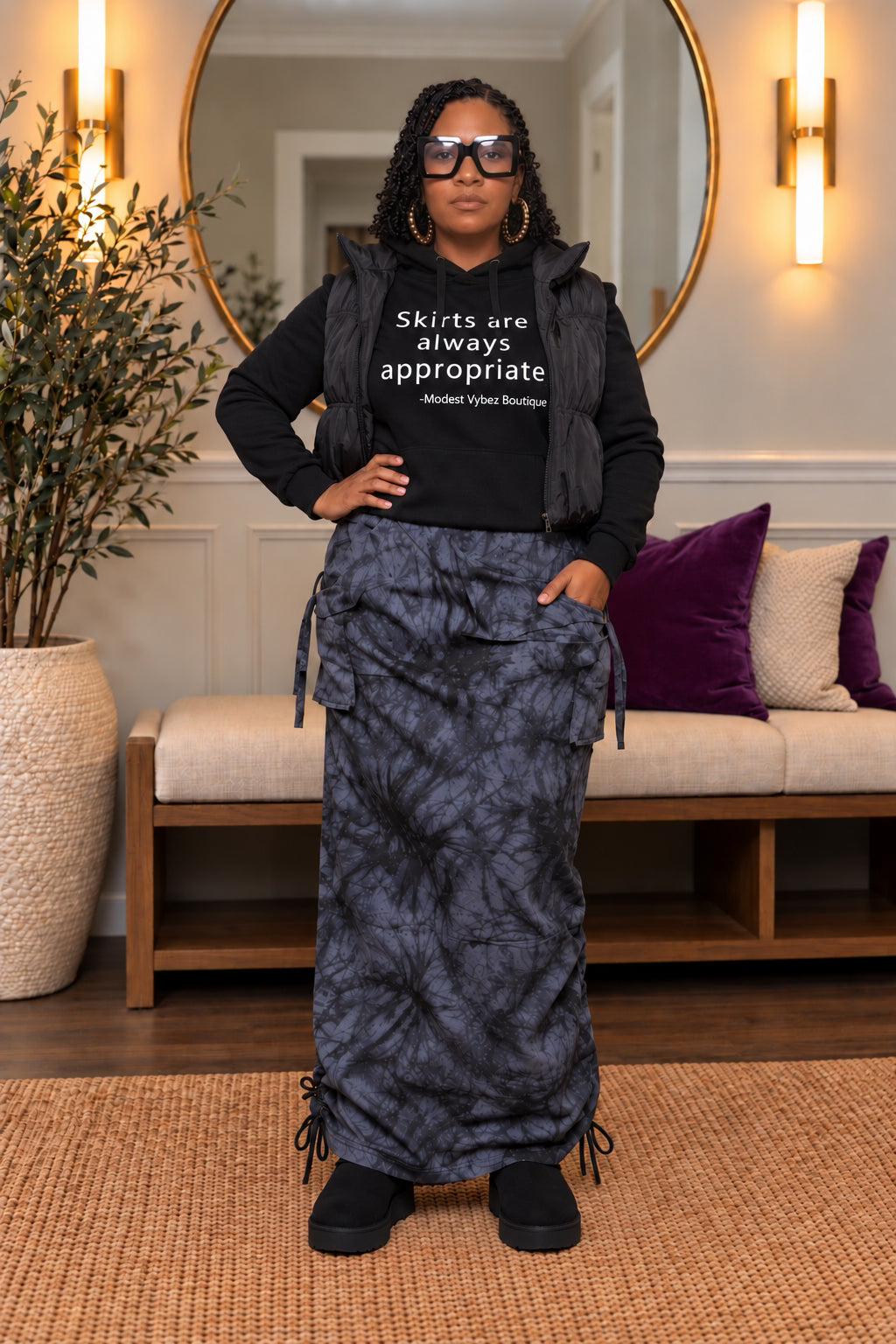 RUCHED CHIC MAXI SKIRT-Black