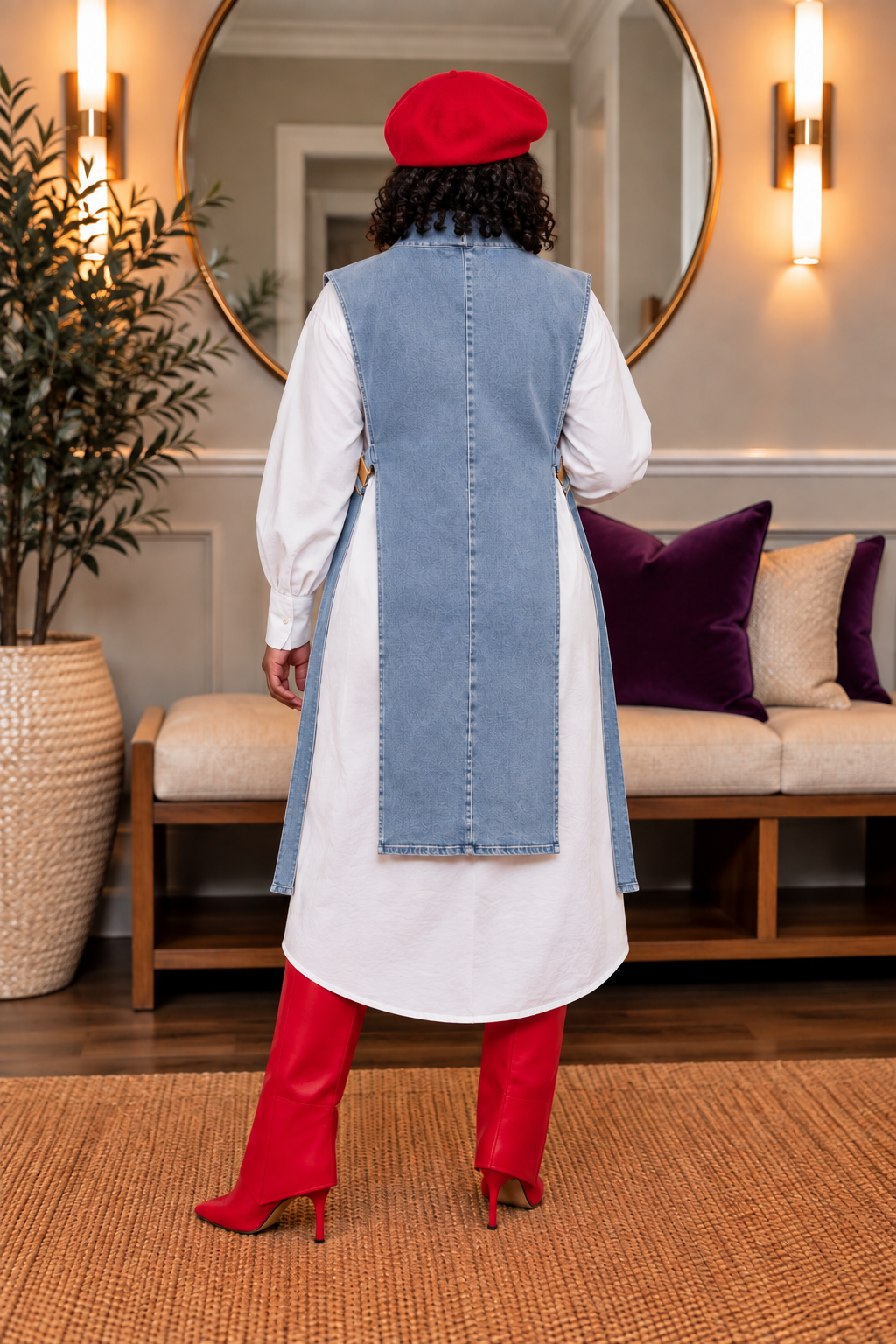 High Neck Denim Overlay