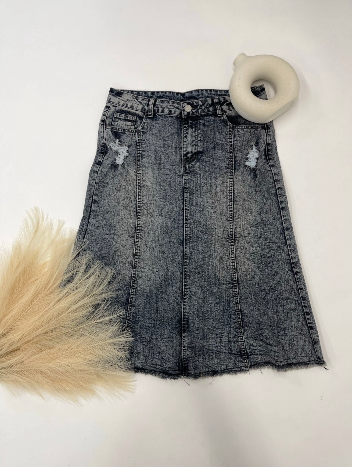 Acid Wash Denim Skirt (Midi)