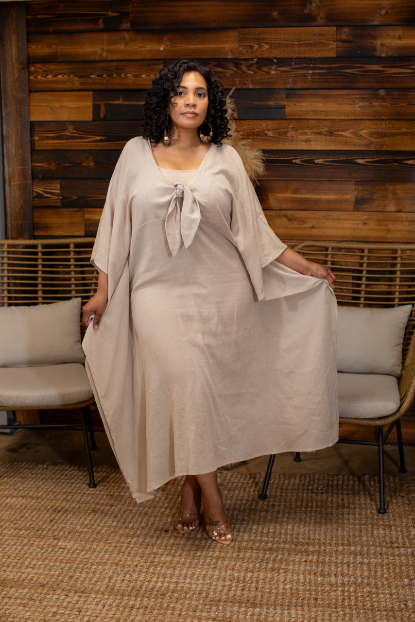 CAPED KAFTAN (BEIGE) - Modest Vybez Boutique