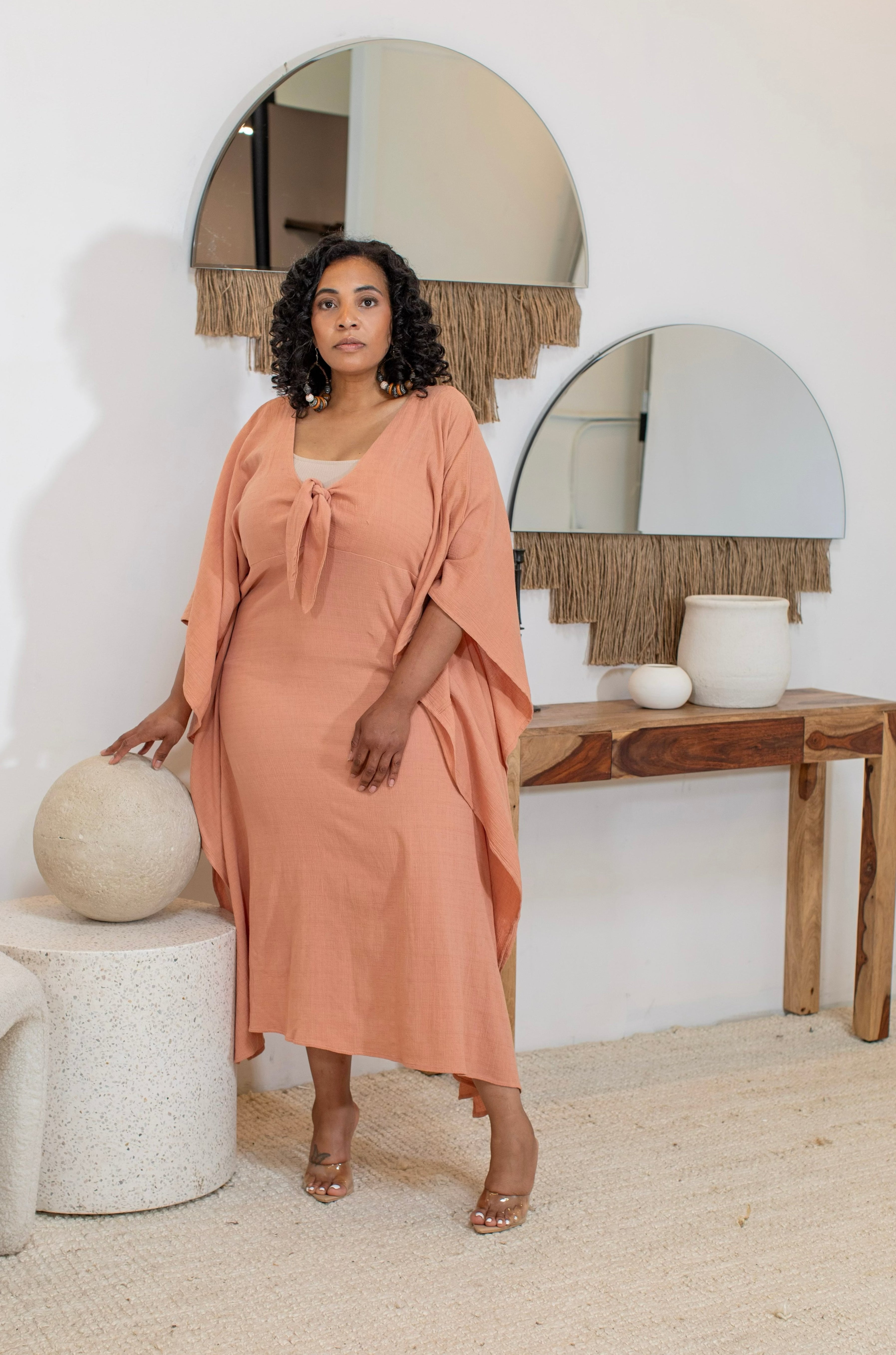 CAPED KAFTAN (LIGHT CORAL) - Modest Vybez Boutique