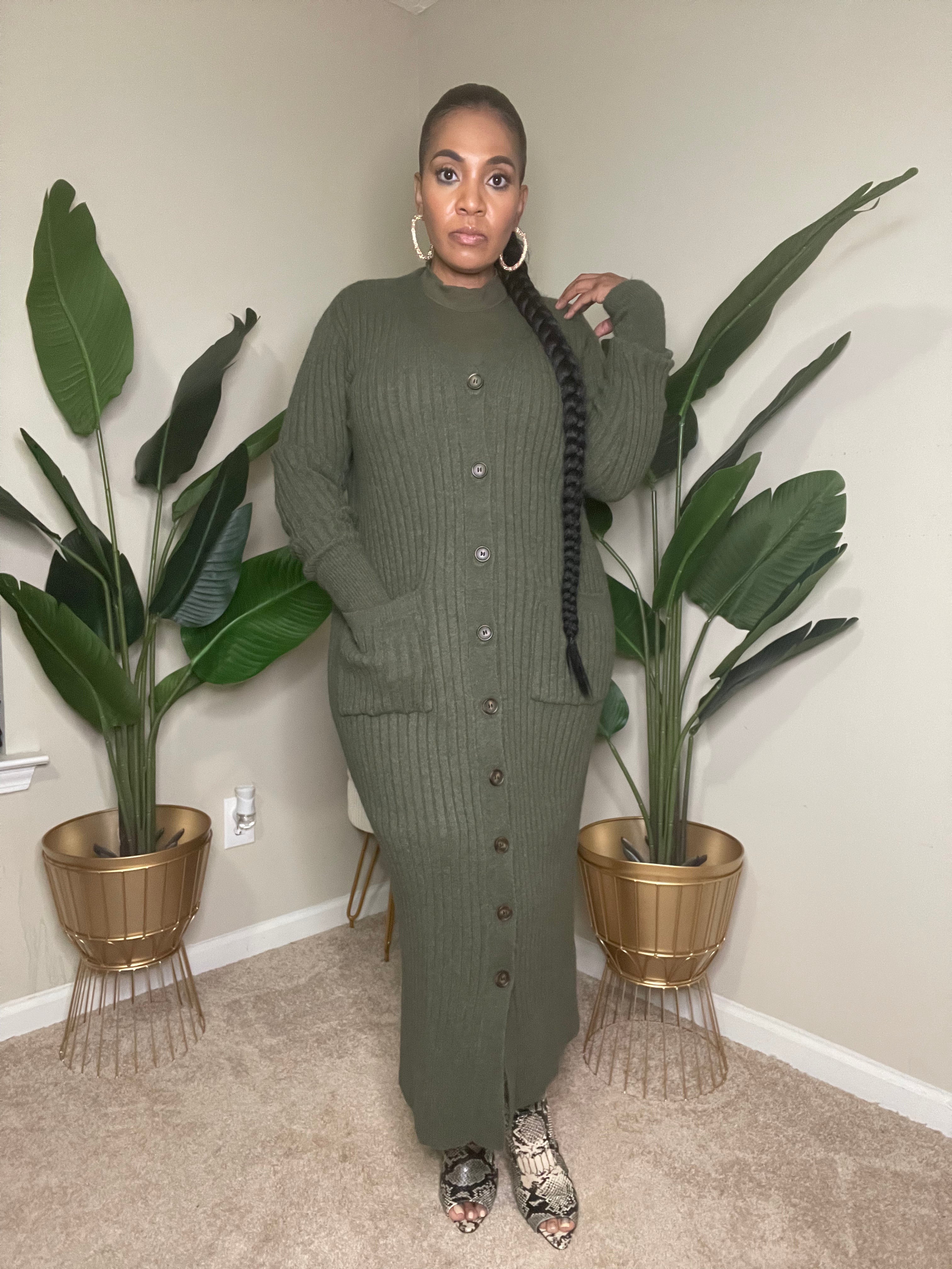 SWEATER DRESS-Olive - Modest Vybez Boutique