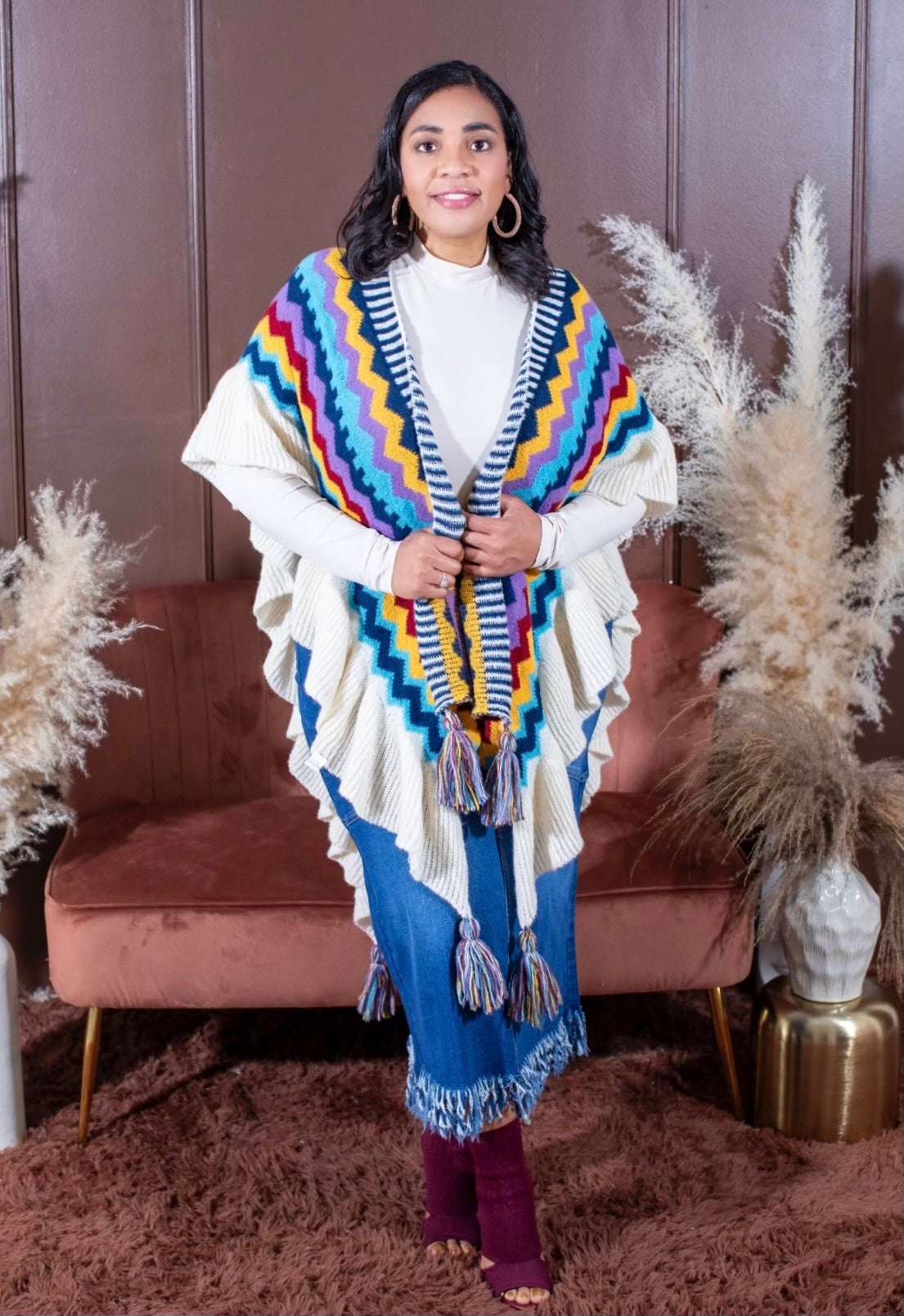 AZTEC CAPE PONCHO-Blue