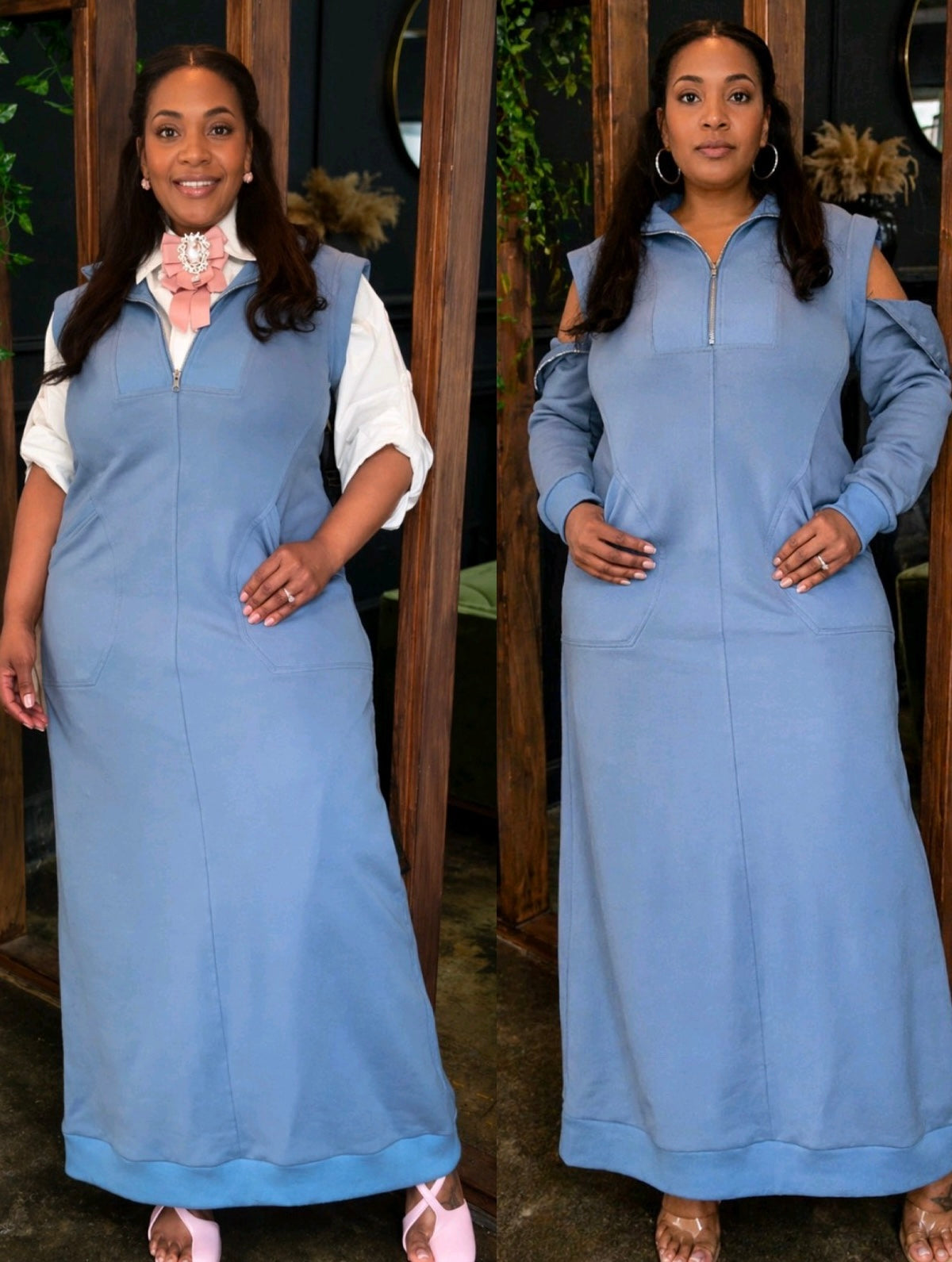 THE QUARTER ZIP MAXI-(removable sleeves)