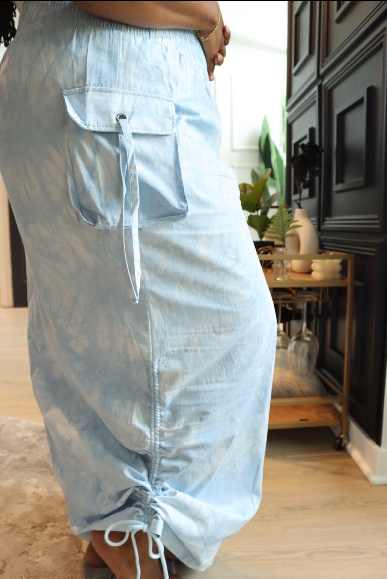 RUCHED CHIC MAXI SKIRT-Blue