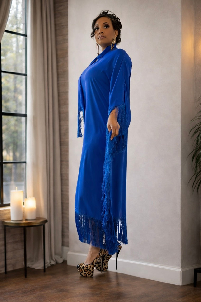 LUXE FRINGE KAFTAN-Royal Blue