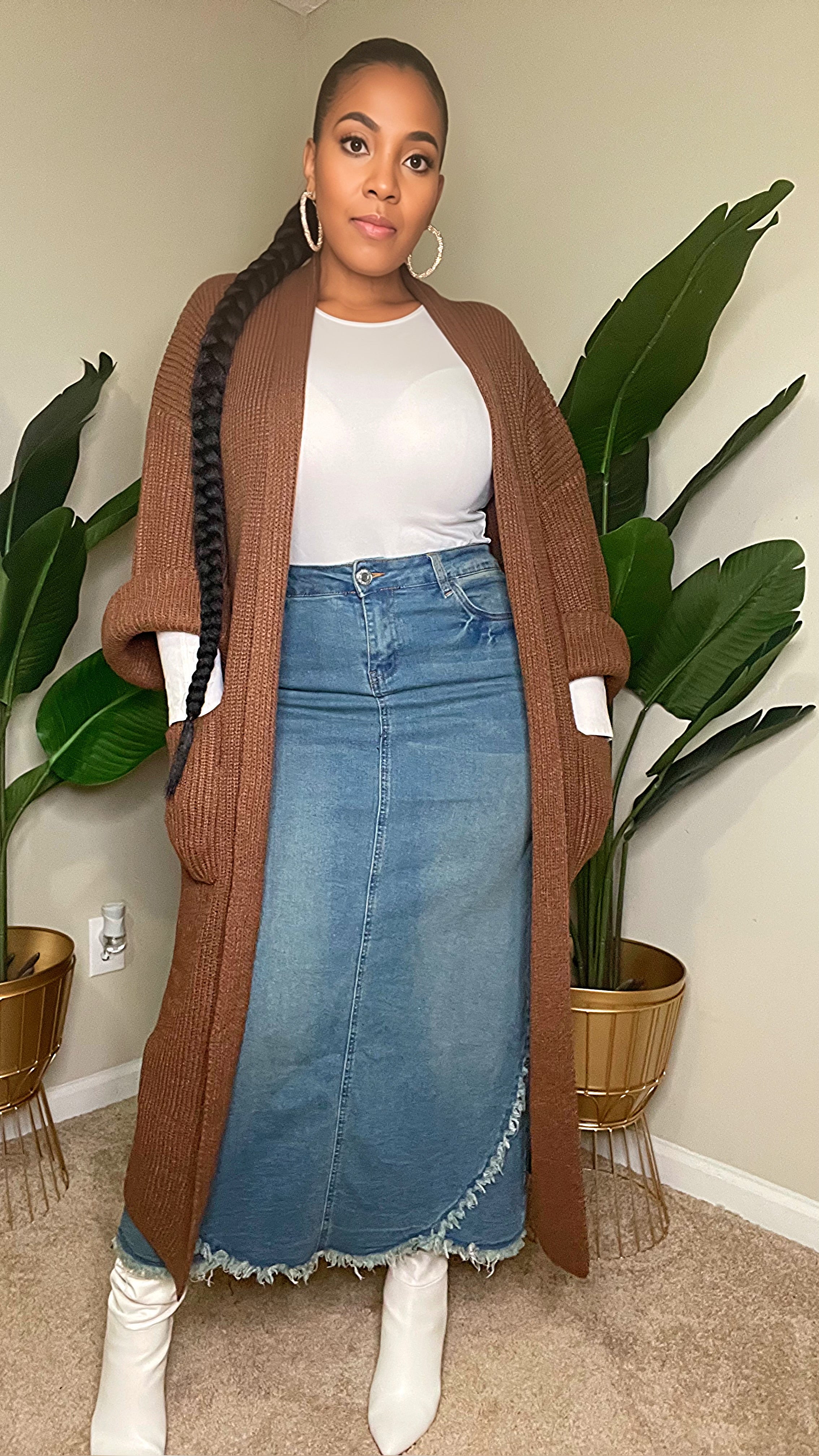 OVERSIZED SWEATER CARDIGAN-Brown - Modest Vybez Boutique