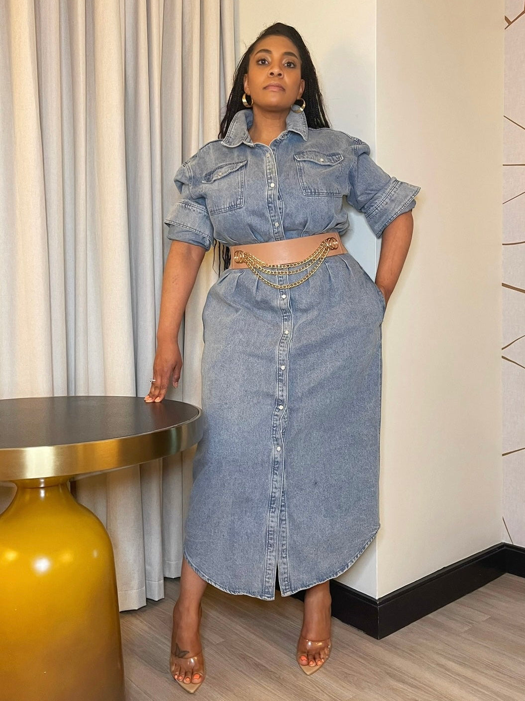 Faux Leather Chain Waist Belt