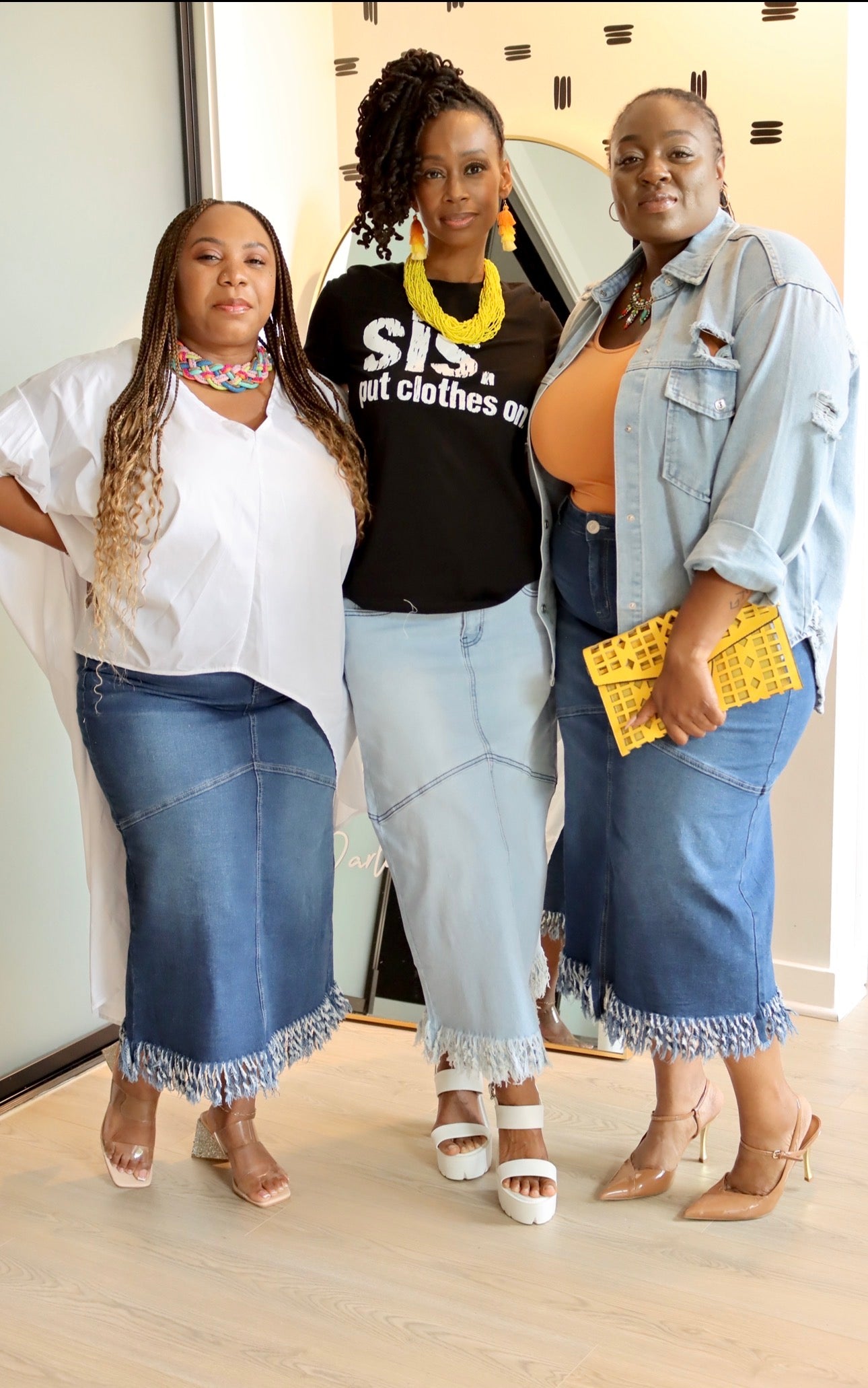 FRINGED DENIM MIDI