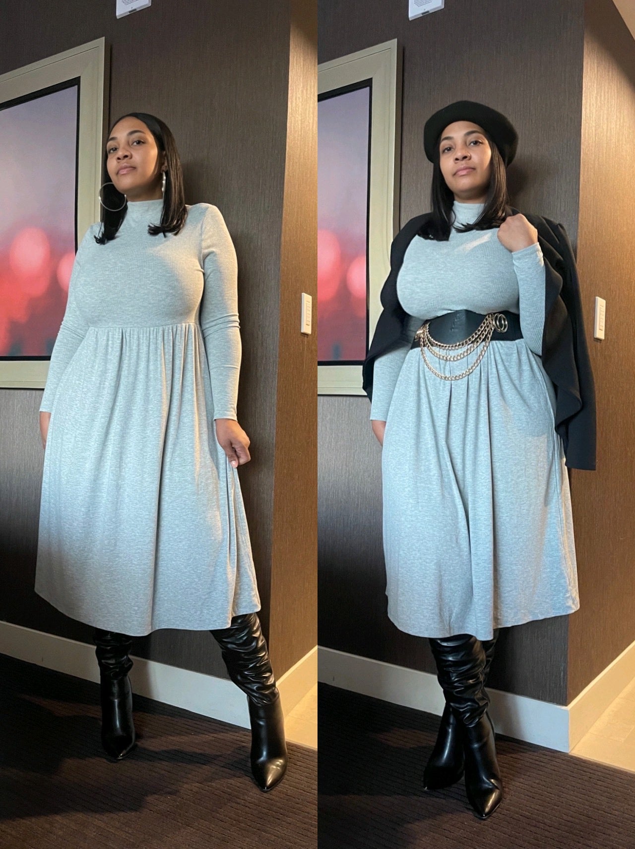 Basic Ribbed Knit  Dress-Gray