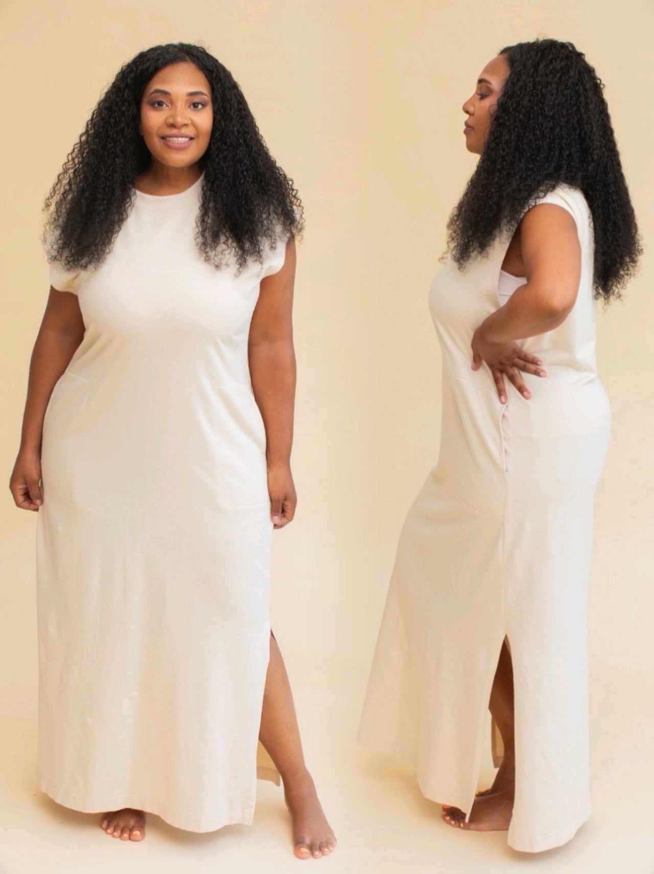 Knit Maxi Dress-Beige
