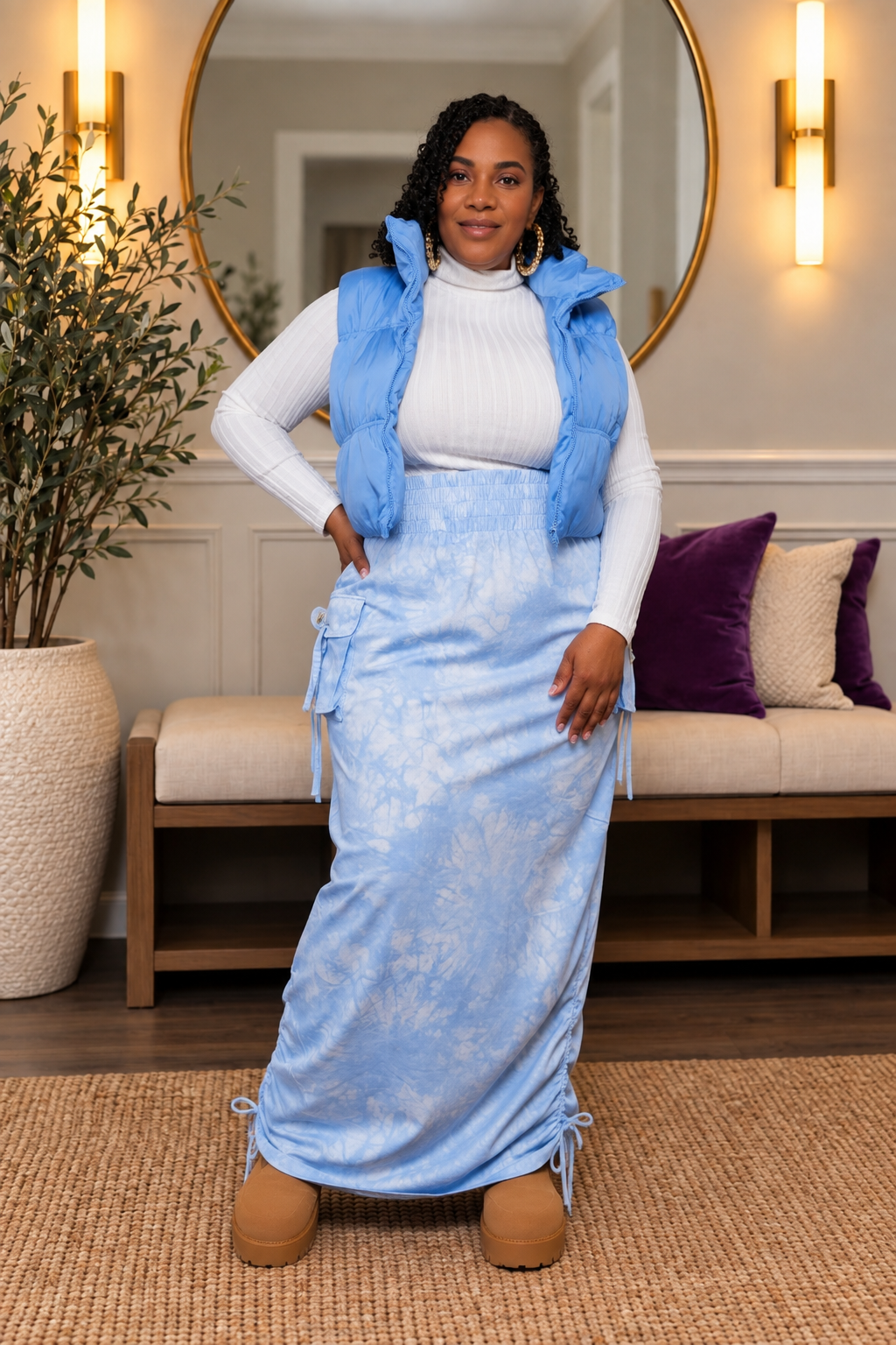 RUCHED CHIC MAXI SKIRT-Blue