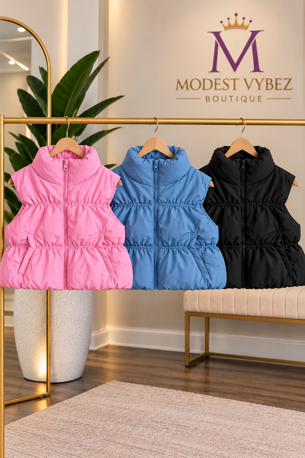 Cropped Puffer Vest-3 color options