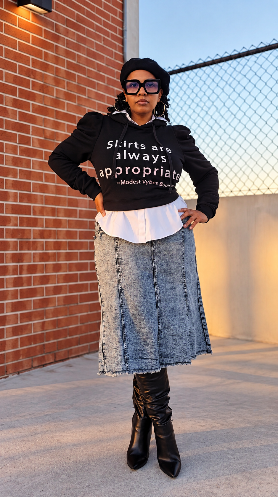 Acid Wash Denim Skirt (Midi)