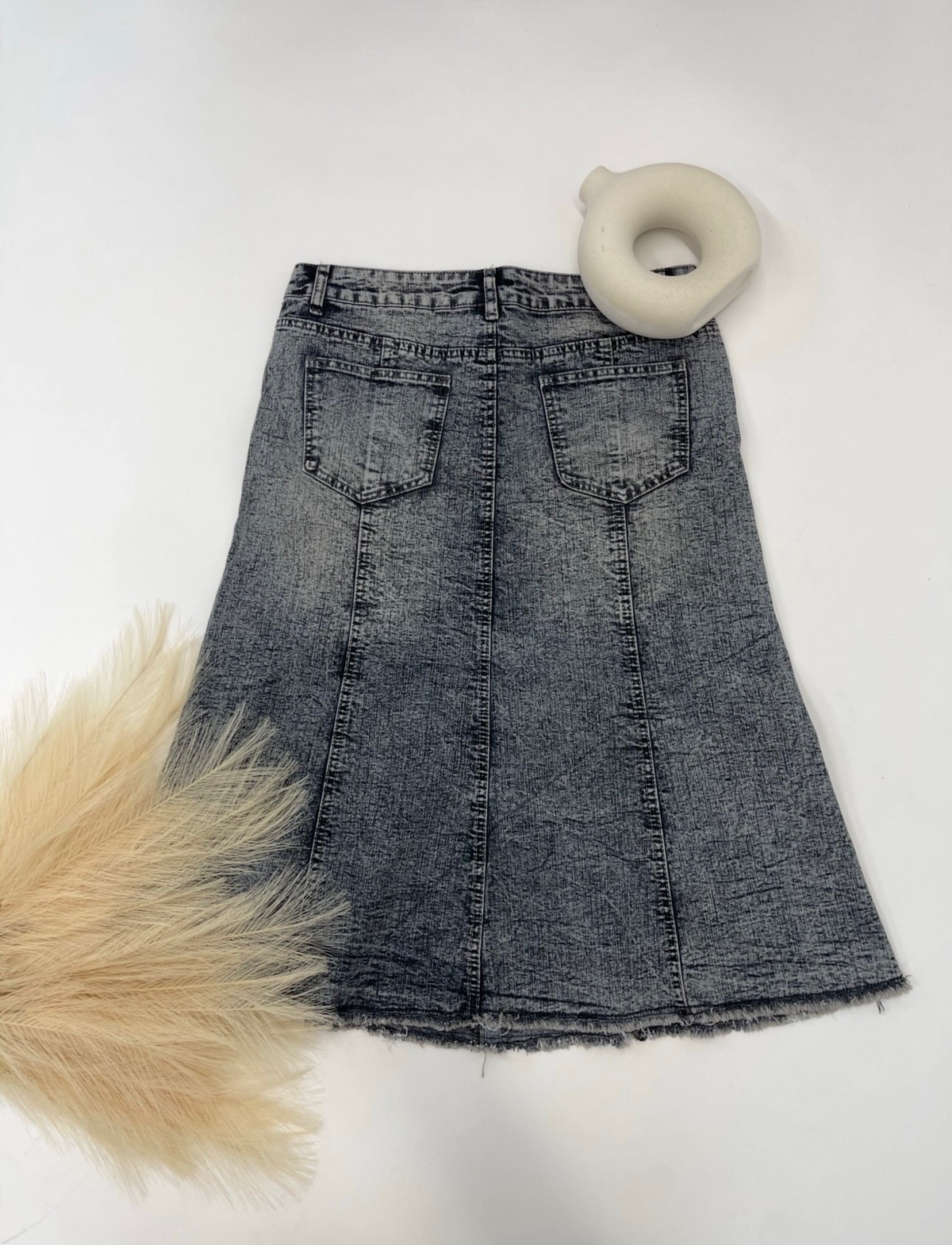 Acid Wash Denim Skirt (Midi)