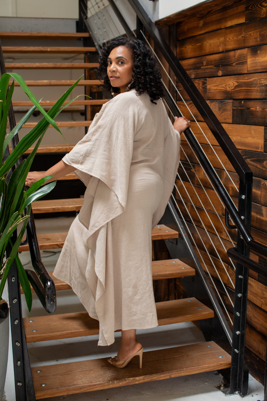 CAPED KAFTAN (BEIGE) - Modest Vybez Boutique