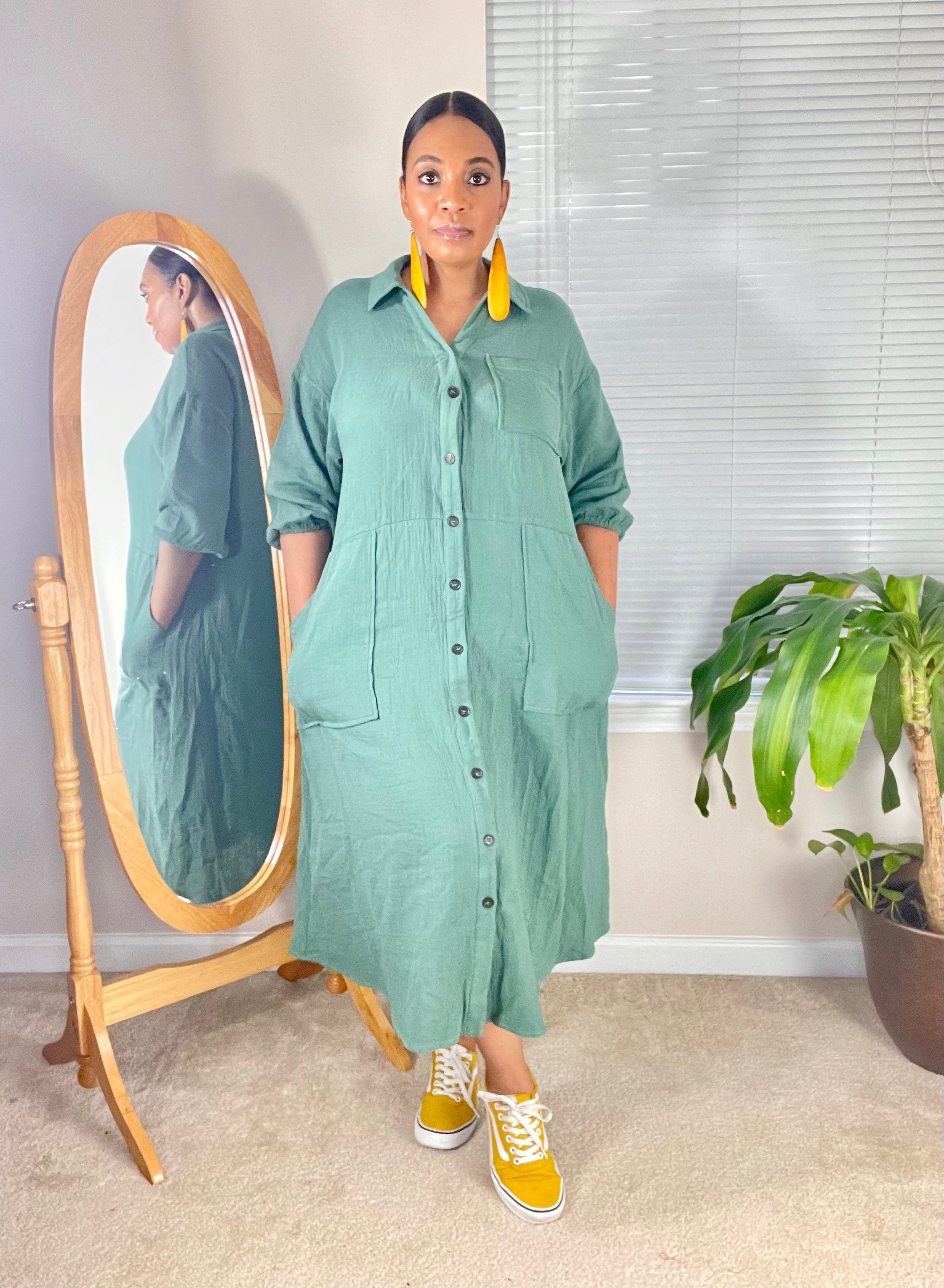 BUTTON UP (SAGE) - Modest Vybez Boutique