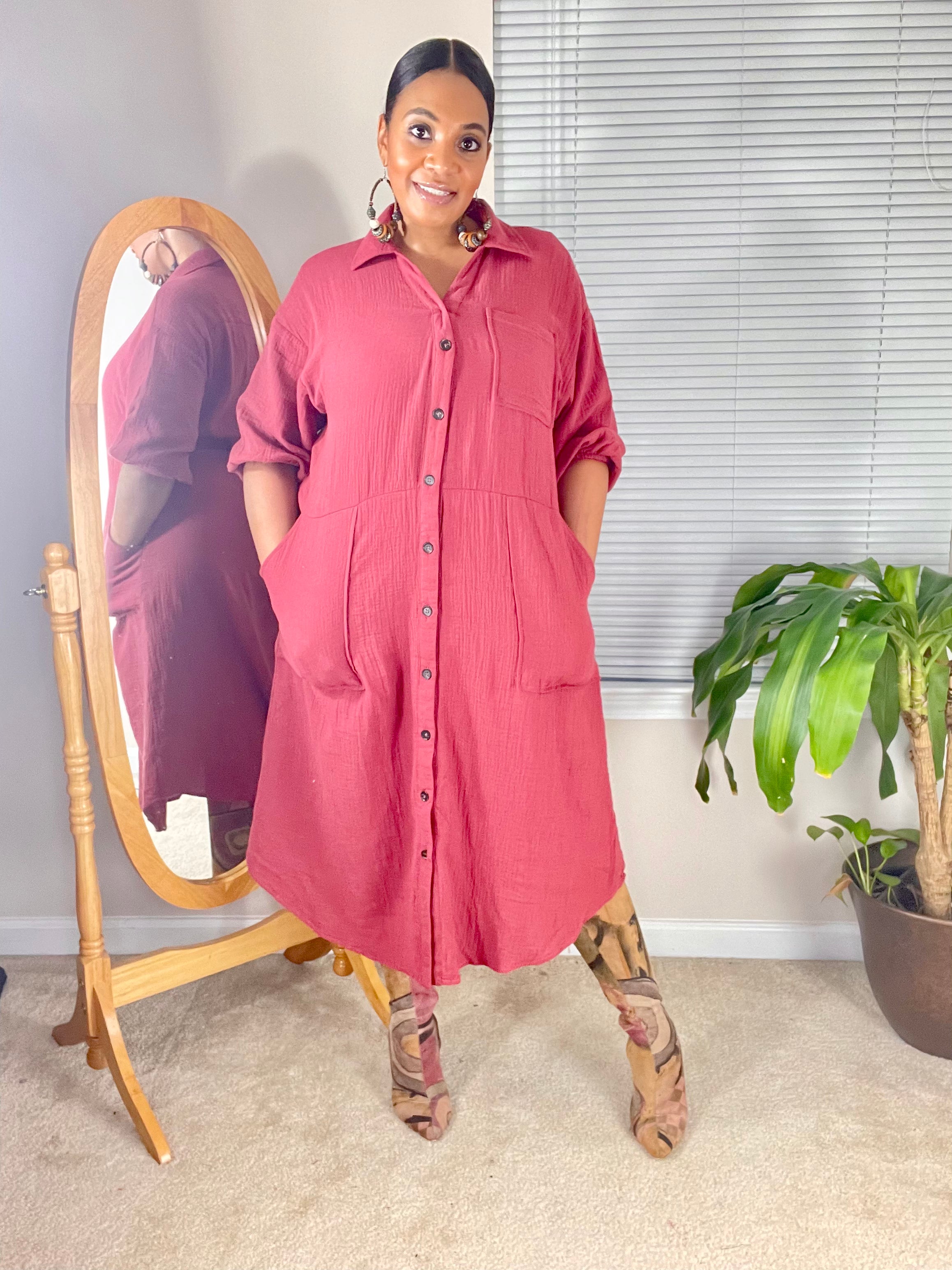 BUTTON UP-(Dusty Rose) - Modest Vybez Boutique