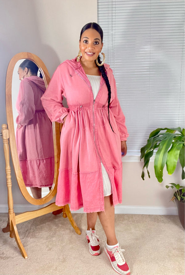 HOODIE DRESS-(Pink)