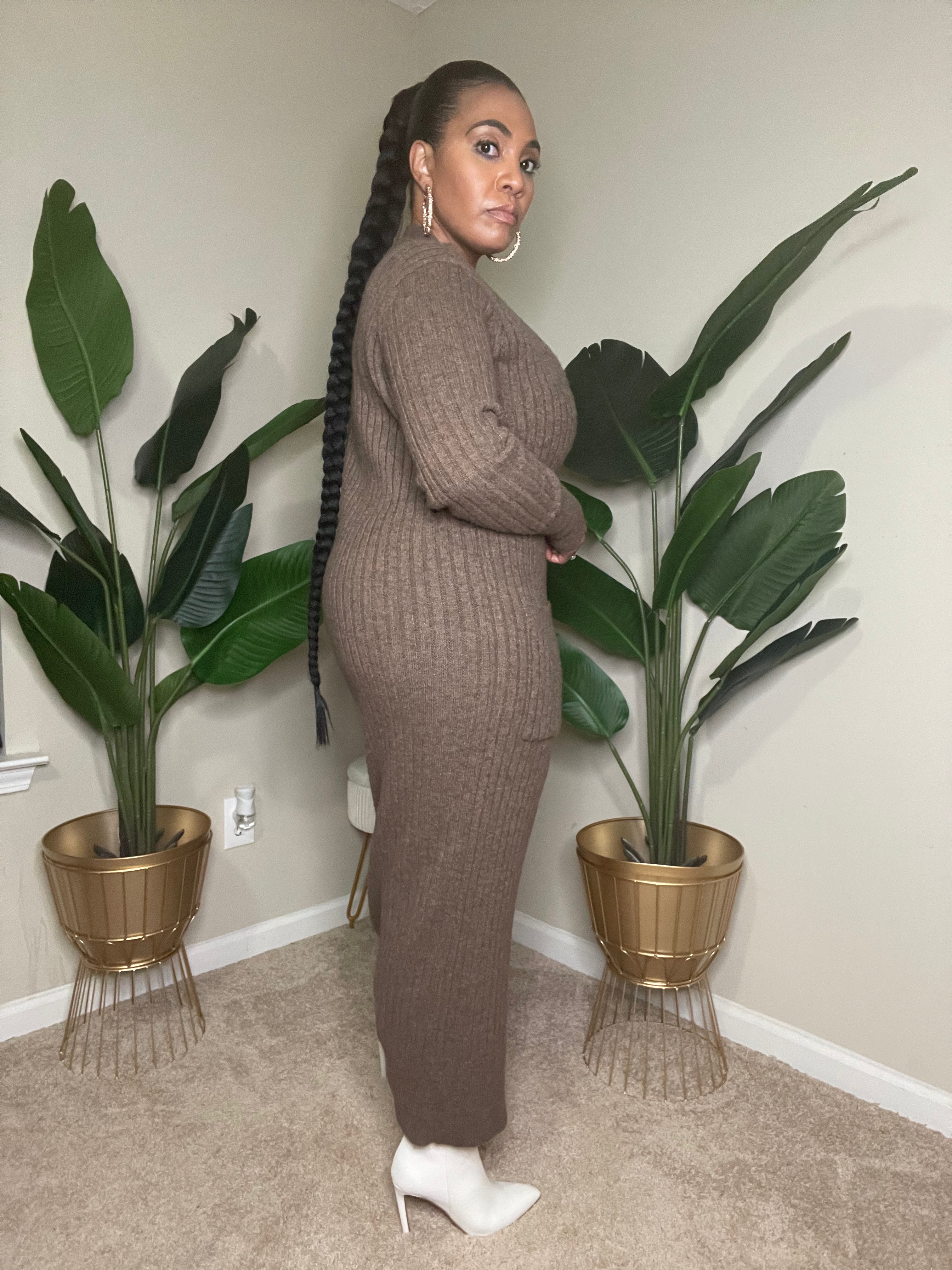 SWEATER DRESS-Mocha - Modest Vybez Boutique