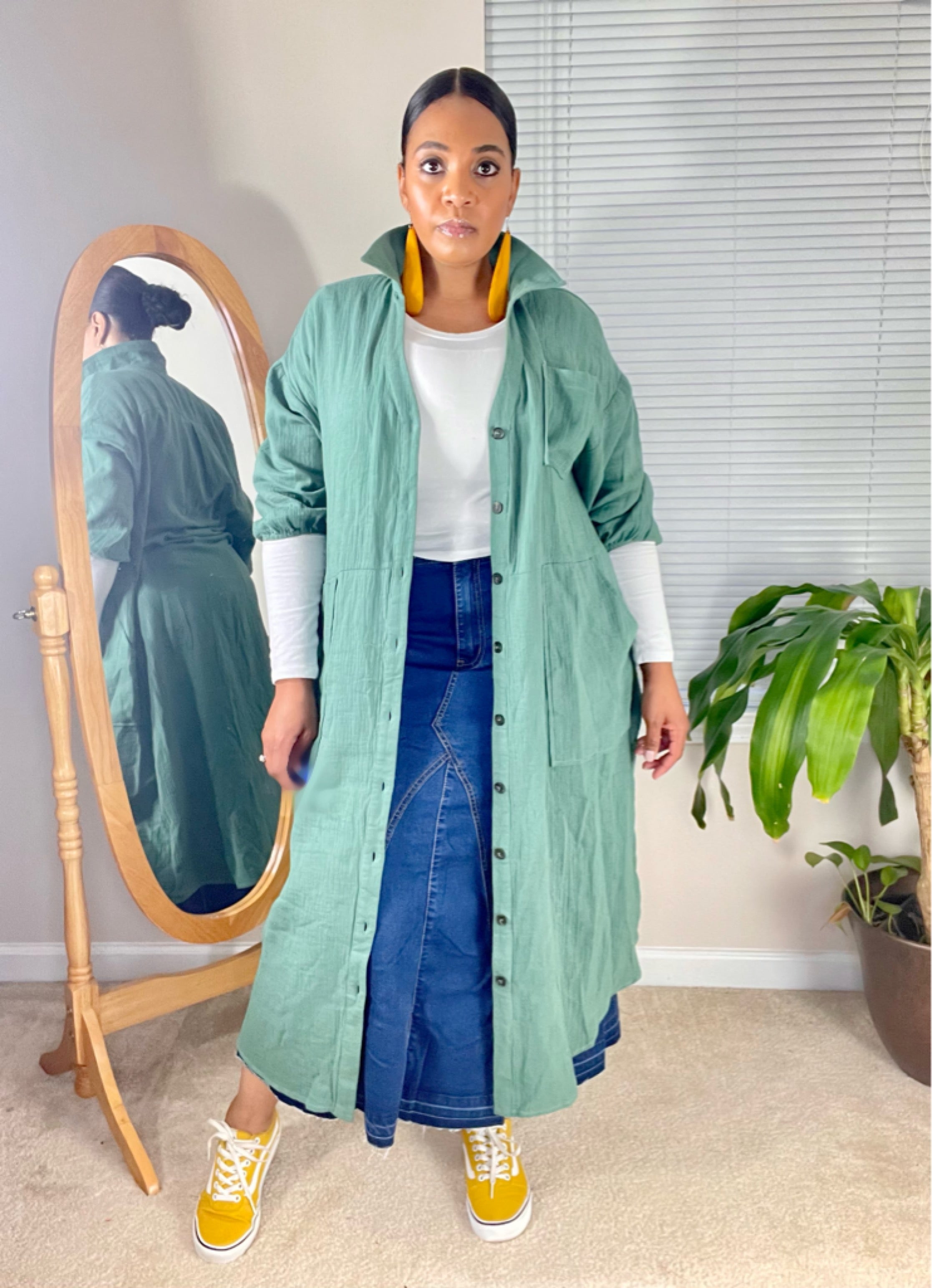 BUTTON UP (SAGE) - Modest Vybez Boutique